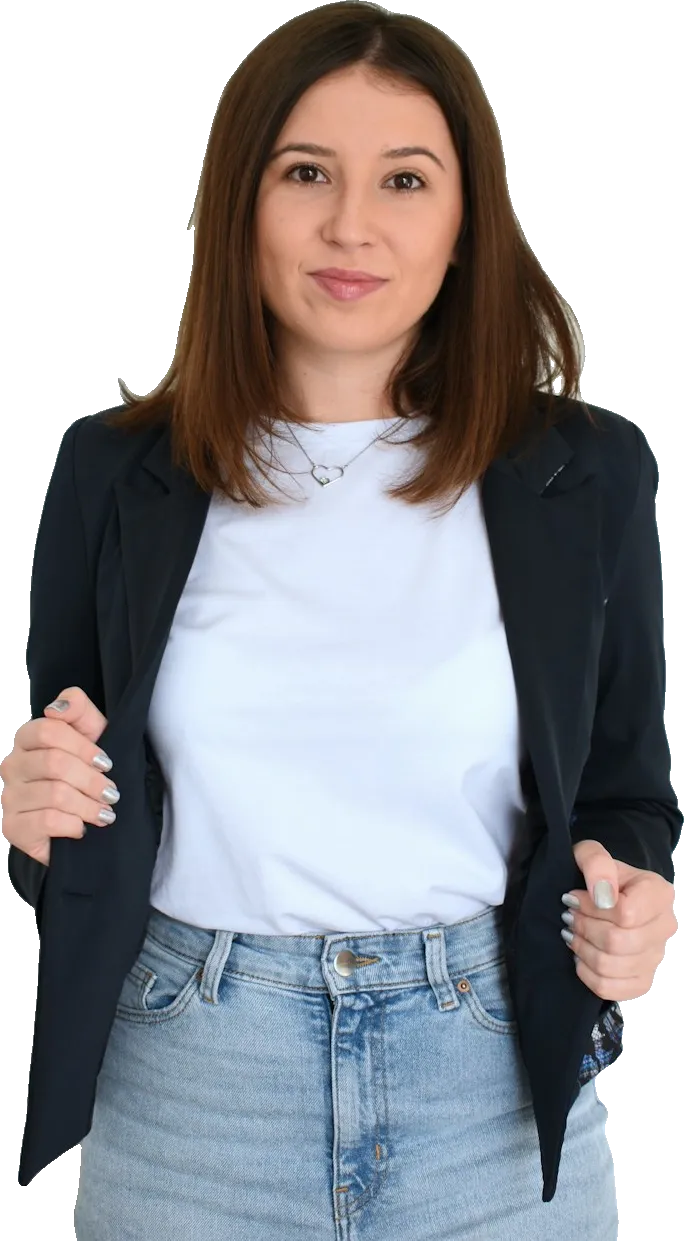 Confident entrepreneur in a black blazer looking toward the camera